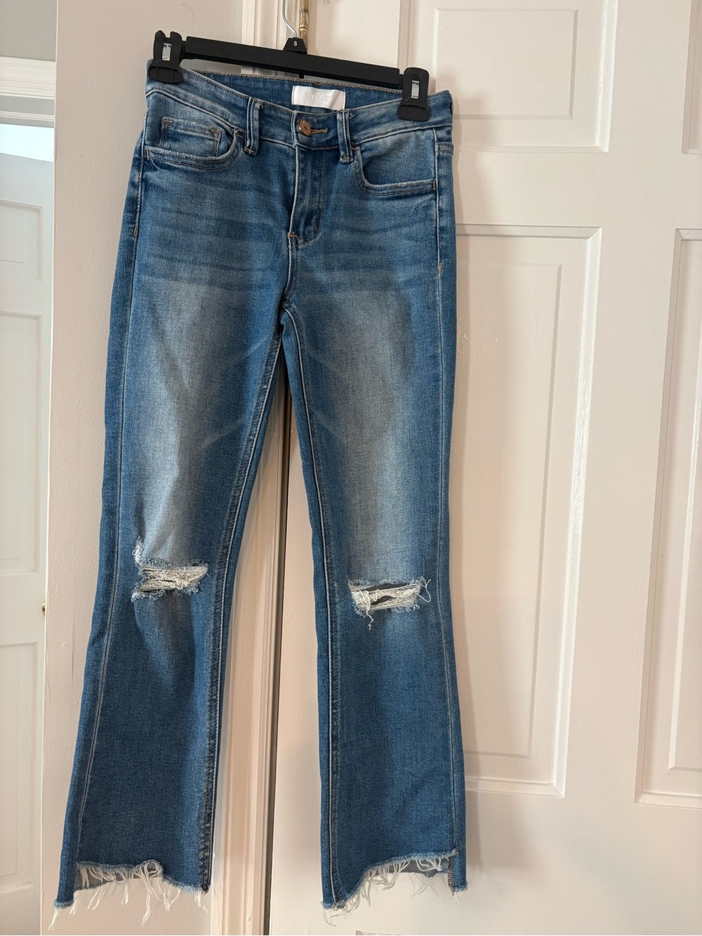 VERVET Women's Distressed Mid-Blue Wide Leg Jeans